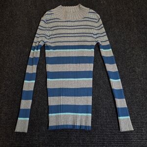 Y2k Fitted Scene Boundaries Blue and Gray Striped Sweater Large